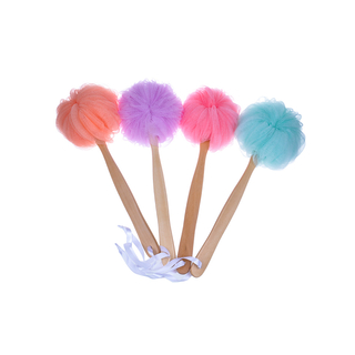 Bath Brush PU Cleaning Sponge With Wooden Long Handle Bamboo Brush TJ040