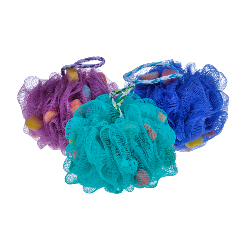 Custom Small Flower Shaped Mesh Body Shower Puff Balls Cleaning PE Sponge Bath Ball TJ212