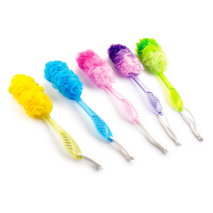 Hot Sales Colorful PE Bath Brush Exfoliating Long Handle Body Bath Brush TJ030